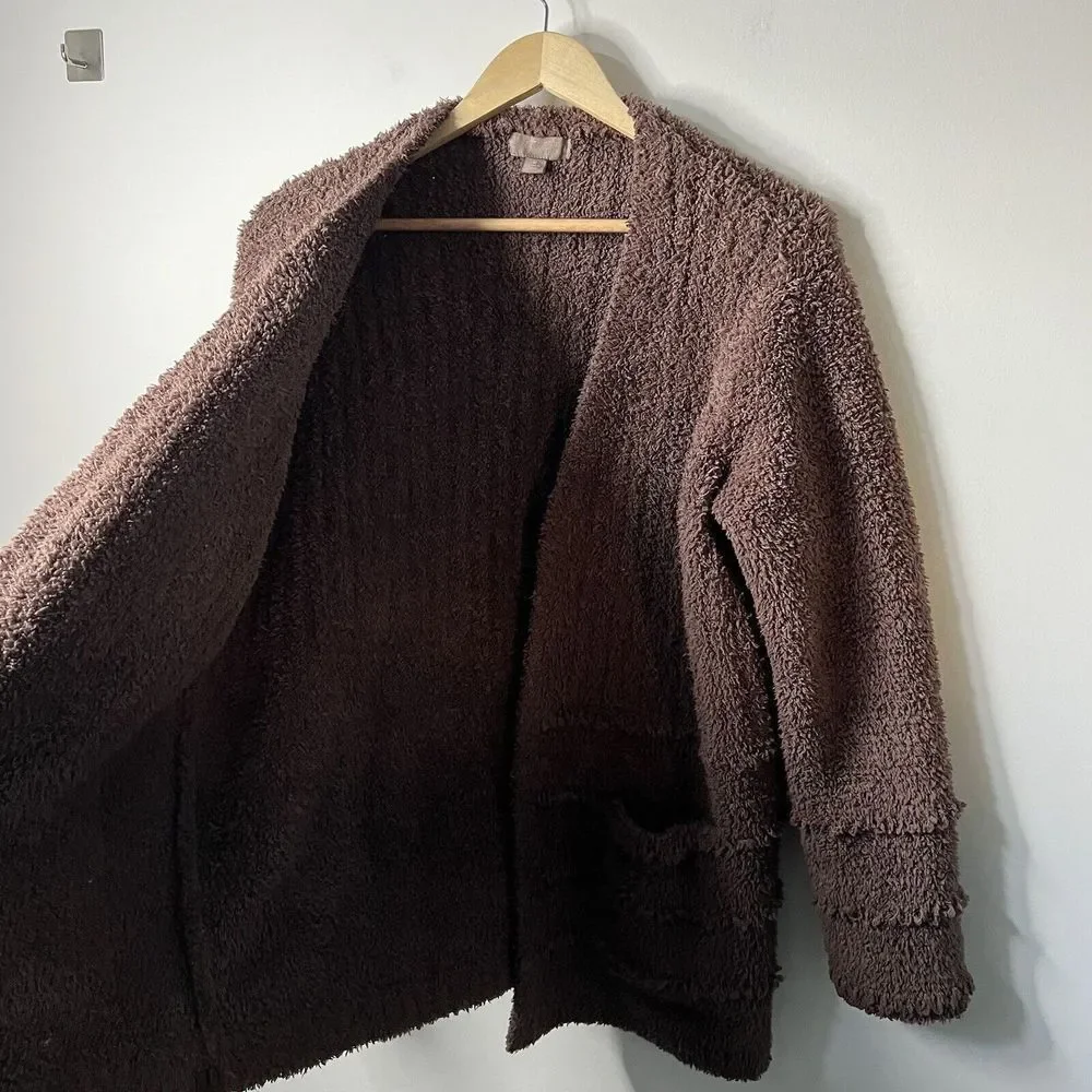 Barefoot Dreams Medium Cozy Chic Boardwalk Cardigan Sweater Sable Brown Plush - Picture 2 of 7